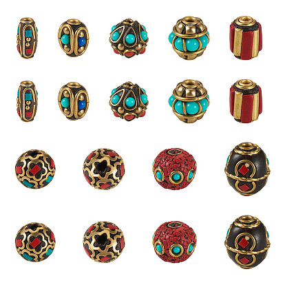 Ручной тибетском стиле бисера, с латунью, синтетическим кораллом и синтетической бирюзой, разнообразные