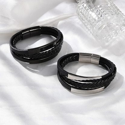 Ионное покрытие(ip) плетеные микрофибровые кожаные многорядные браслеты для мужчин, с 316 хирургической нержавеющей стальной полированной пряжкой и 304 нержавеющей стальной фурнитурой