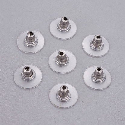 304 Stainless Steel Ear Nuts, Bullet Clutch Earring Backs with Pad, for Droopy Ears, with Plastic
