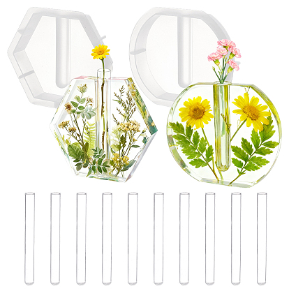 2шт. 2 виды силиконовых форм для ваз, с 10шт. силиконовых форм для изготовления трубок