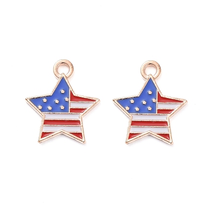 50Pcs Independence Day Light Gold Plated Alloy Enamel Pendants, 4th of July Patriotic American Flag Star