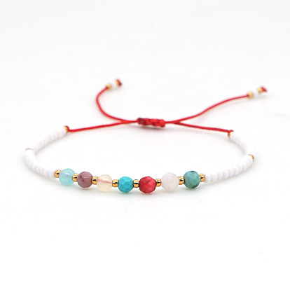 Colorful Handmade Gemstone Bracelet with Ethnic Style Pull Cord