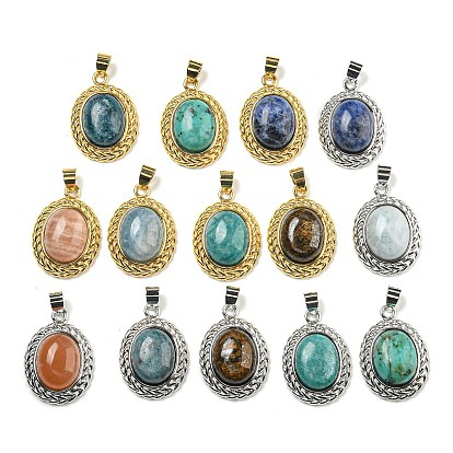 Овальные подвески из натуральных драгоценных камней, подвески из латуни с драгоценными камнями