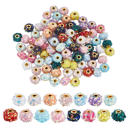 90шт. 15 цвета полиэстер и пластиковые пайетки европейские бусины, бусины с большим отверстием, рондель, с латунным внутренним сердечником
