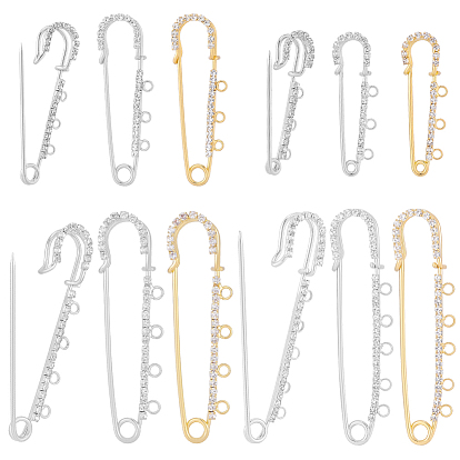 16 шт. 8 стили железные булавки со стразами, фурнитура для броши