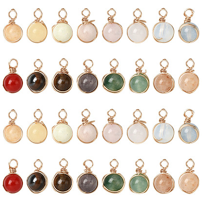 32Stk 16 Styles natürliche und synthetische Edelsteinanhänger pendant, mit Kupferdraht