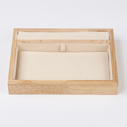 Wood Jewelry Presentation Boxes, with Faux Suede, 2 Compartments, Rectangle