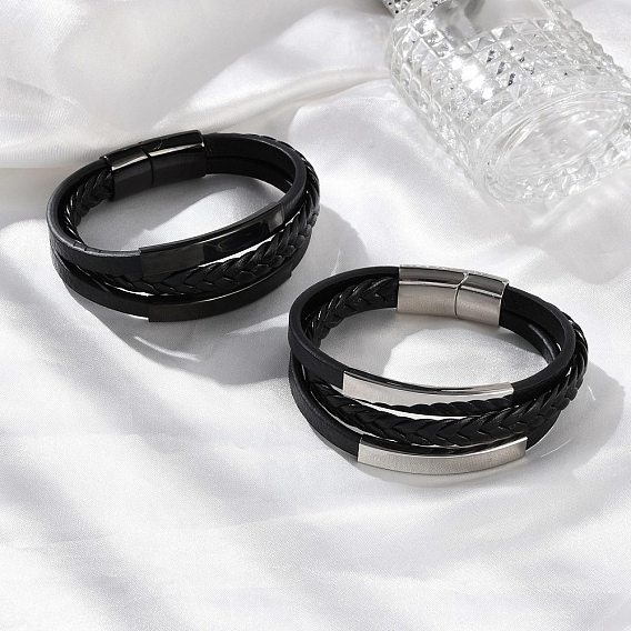 Ионное покрытие(ip) плетеные микрофибровые кожаные многорядные браслеты для мужчин, с 316 хирургической нержавеющей стальной полированной пряжкой и 304 нержавеющей стальной фурнитурой