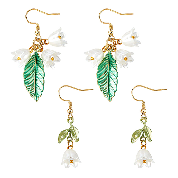 2 пары 2 стили серьги-подвески из сплава с эмалью, с пластиковыми abc и 304 крючками для сережек из нержавеющей стали, цветок и листья, золотые