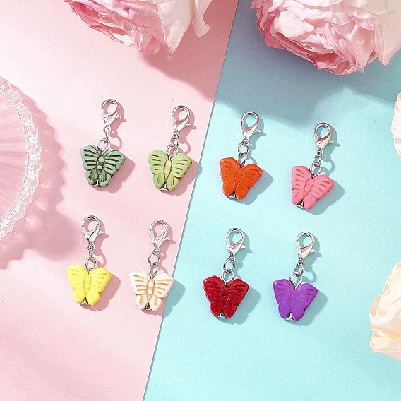 Подвеска-бабочка из синтетической бирюзы, Сплав с застежками когтя омара