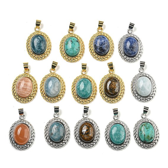 Овальные подвески из натуральных драгоценных камней, подвески из латуни с драгоценными камнями