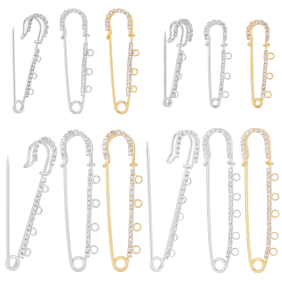 16 шт. 8 стили железные булавки со стразами, фурнитура для броши