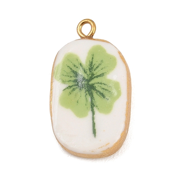 304 подвески из нержавеющей стали, с фарфором, овальные с клевером узором