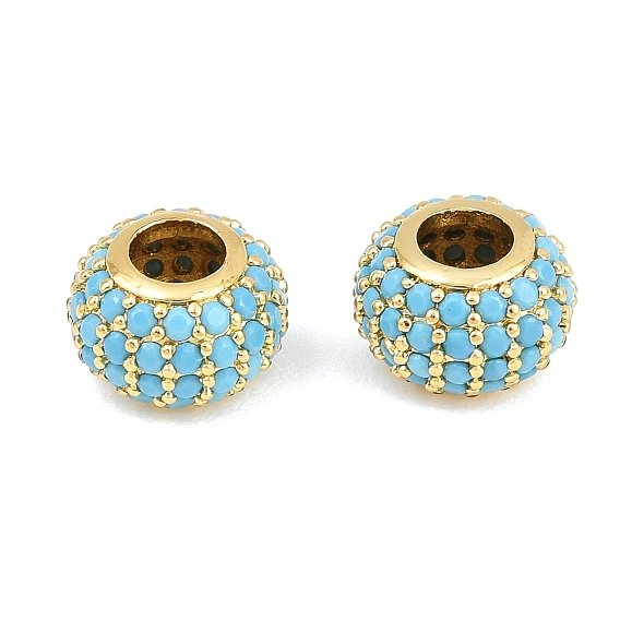 Brass Micro Pave Cubic Zirconia European Beads, Large Hole Beads, Rondelle, Rack Plating, Long-Lasting Plated, Cadmium Free & Lead Free