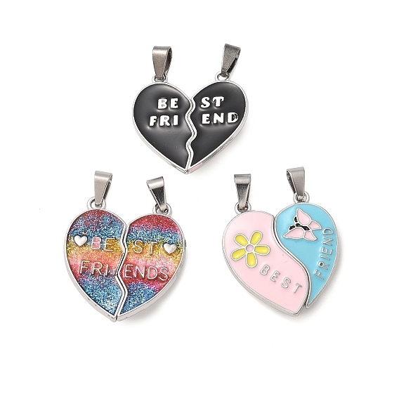 Эмали сплава сплит подвески, сердце лучший друг очарование, платина, с магнитным