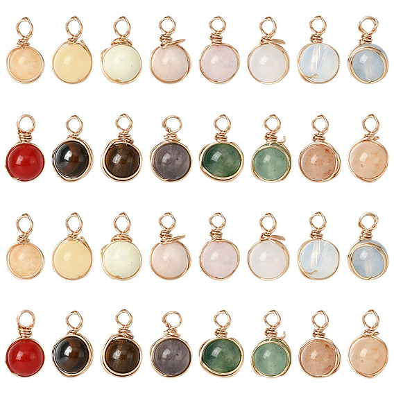 32Pcs 16 Styles Natural & Synthetic Gemstone Pendants, with Copper Wire