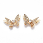 Brass Micro Cubic Zirconia Pendants, Nickel Free, Real 18K Gold Plated, 3D Butterfly