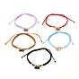 Adjustable Natural Gemstone Braided Bracelets, with Brass Beads