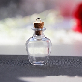 Glass Empty Wishing Bottle Pendants, with Cork Stoppers and Loops