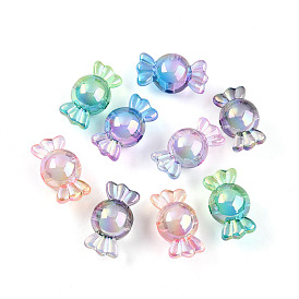 Прозрачные акриловые бусины градиентного цвета, УФ-покрытие шариками, радужный, конфеты