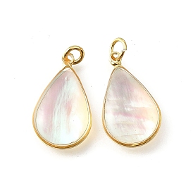 Подвески из натуральной белой ракушки и эпоксидной смолы, латунные геометрические подвески, с прыжковых колец, золотые, слеза