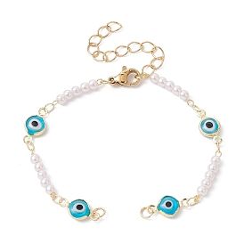 Evil Eye Glass & Brass & ABS Imitation Pearl Beaded Bracelet Making, with Lobster Claw Clasp, Fit for Connector Charms