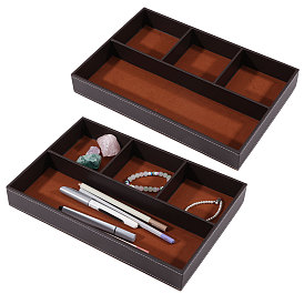 2Pcs Desktop 4-Grid PU Leather Organizer Display Storage Trays, for Stationery Jewelry Key, Rectangle