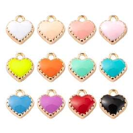 120 piezas 12 colores dijes de esmalte de aleación, corazón, la luz de oro