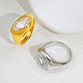 304 Кольца из нержавеющей стали с одинарным прозрачным кубическим цирконием, лошадиный глаз 