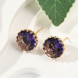 Плоские круглые латунные стеклянные серьги-гвоздики, без кадмия и без свинца, долговечный, стойки покрытие