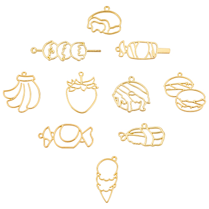 20Pcs 10 Styles Zinc Alloy Open Back Bezel Pendants, For DIY UV Resin, Epoxy Resin, Pressed Flower Jewelry