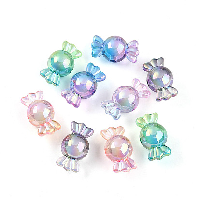 Прозрачные акриловые бусины градиентного цвета, УФ-покрытие шариками, радужный, конфеты