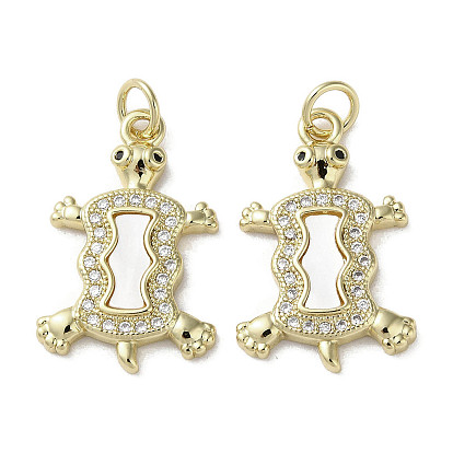 Brass Micro Pave Cubic Zirconia Pendants, Cadmium Free & Lead Free, with Shell, Tortoise