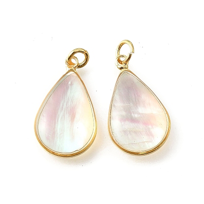 Подвески из натуральной белой ракушки и эпоксидной смолы, латунные геометрические подвески, с прыжковых колец, золотые, слеза