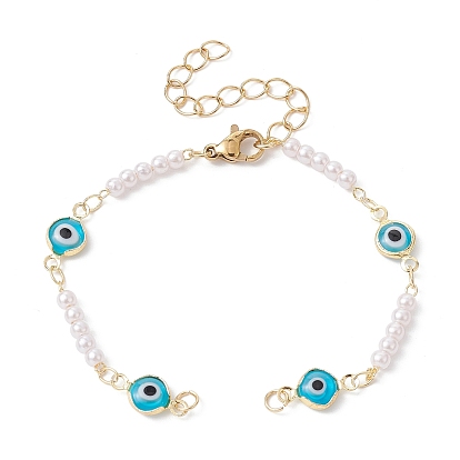 Evil Eye Glass & Brass & ABS Imitation Pearl Beaded Bracelet Making, with Lobster Claw Clasp, Fit for Connector Charms