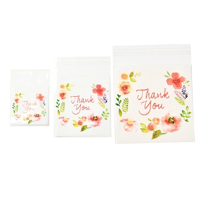 Прямоугольные самоклеющиеся пакеты OPP, со словом спасибо и цветочным узором, для выпечки упаковочные пакеты