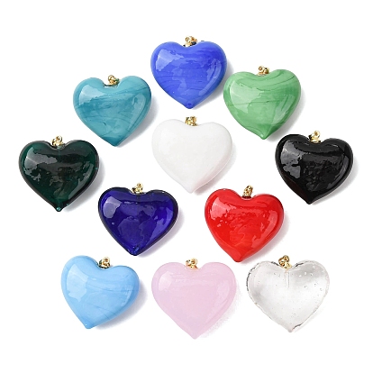 Подвески лэмпворк ручной работы, с реечной накладкой из латуни с золотистым напылением, долговечный, шарма сердца