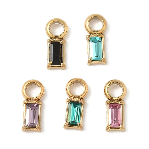 304 из нержавеющей стали горный хрусталь подвески, золотые, прямоугольный шарм