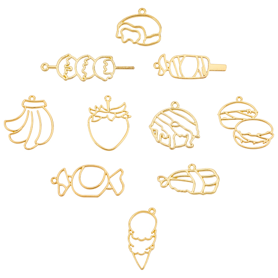 20Pcs 10 Styles Zinc Alloy Open Back Bezel Pendants, For DIY UV Resin, Epoxy Resin, Pressed Flower Jewelry