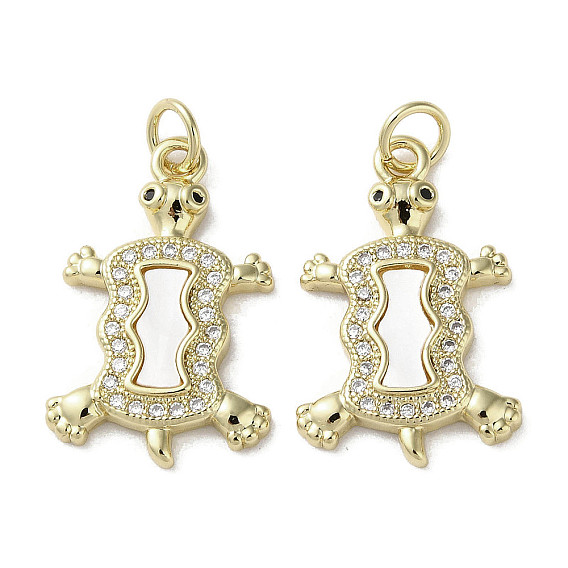 Brass Micro Pave Cubic Zirconia Pendants, Cadmium Free & Lead Free, with Shell, Tortoise