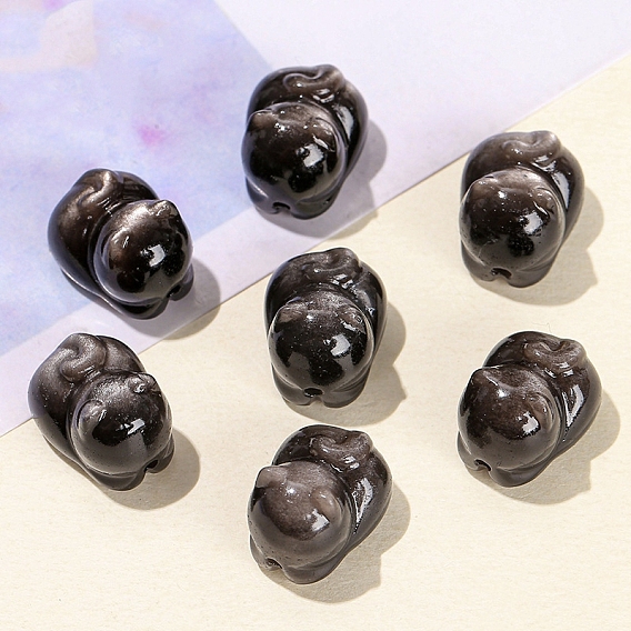 Natural Silver Obsidian Beads, Cat Shape