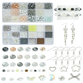 DIY baumeln Ohrring Schmuck Kits, einschließlich Glasperlen, Perlen, CCB-Kunststoffperlenrahmen, Ohrringhaken aus Eisen und Schleife aus Nylon