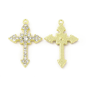 Rack Plating Alloy Rhinestone Pendants, with Clear Glass, Cross Charms, Cadmium Free & Nickel Free & Lead Free