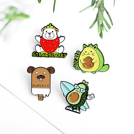 Cute Strawberry Bear, Chocolate Avocado Athlete and Puppy Popsicle Creative Brooch Set