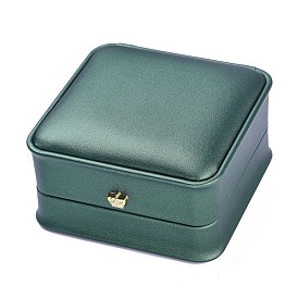 PU Leather Bracelet Box, with Golden Iron Crown, for Wedding, Jewelry Storage Case, Square