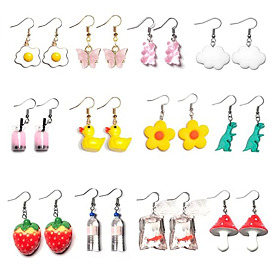 Resin Earrings - Cute Jelly Candy Color Milk Tea Bear Ear Pendant Earrings.