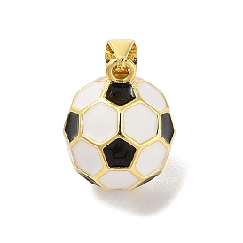 Rack Plating Brass Enamel Pendants, Cadmium Free & Lead Free, Real 18K Gold Plated, Football Charm