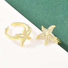 Кольца-манжеты с микропаве из прозрачных кубических цирконий в форме морской звезды для женщин, стойки покрытие, долговечный, без свинца и без кадмия