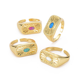 Кольцо-манжета с натуральным опалом для женщин, открытое кольцо из настоящей позолоченной латуни 16k, прямоугольное кольцо с октябрьским камнем