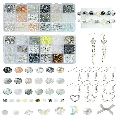 DIY baumeln Ohrring Schmuck Kits, einschließlich Glasperlen, Perlen, CCB-Kunststoffperlenrahmen, Ohrringhaken aus Eisen und Schleife aus Nylon